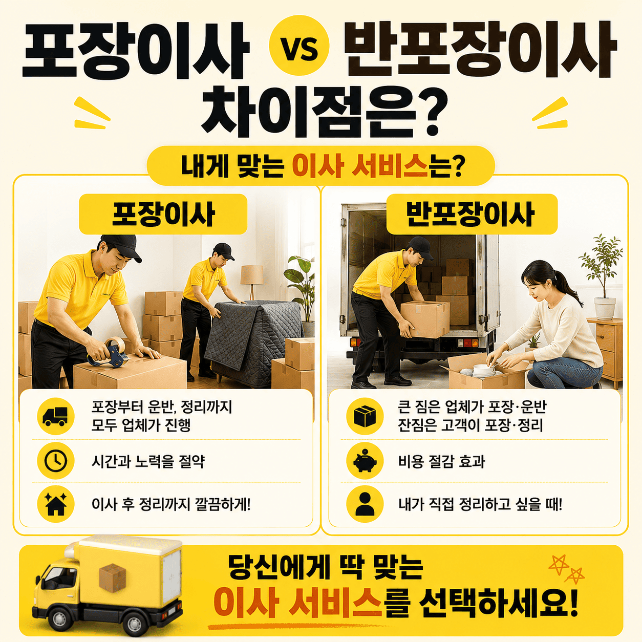 포장이사 반포장이사 차이점